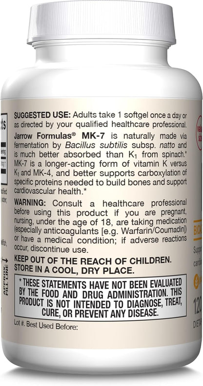 Jarrow Formulae MK-7 90mcg - Bioactive Vitamin K2 Supplement, 120 Softgels (Pack of 12)