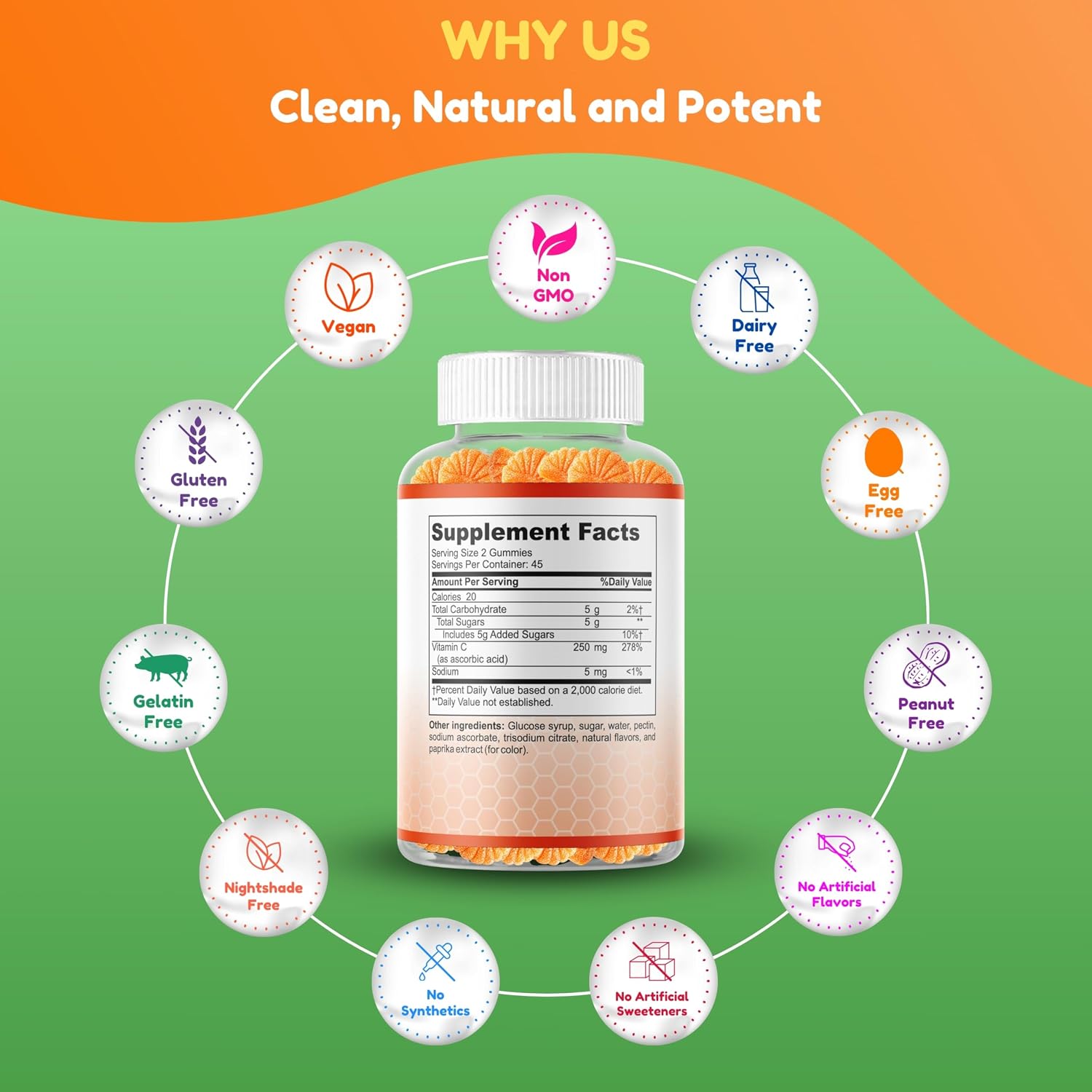 SHIFAA NUTRITION Vegan Vitamin C Gummies - 90 Gummies, 250mg 45 Servings - Non-GMO, Gluten-Free, Immune Support for Kids & Adults - görsel 3