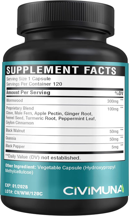 Wormwood Extract Capsules with Black Walnut Leaves & Quassia - 120 Capsules