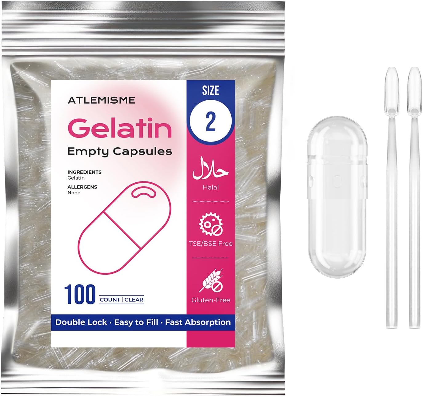 ATLEMISME Empty Gelatin Capsules Size 2 (1000 Count) with 2 Micro Lab Spoons - görsel 9
