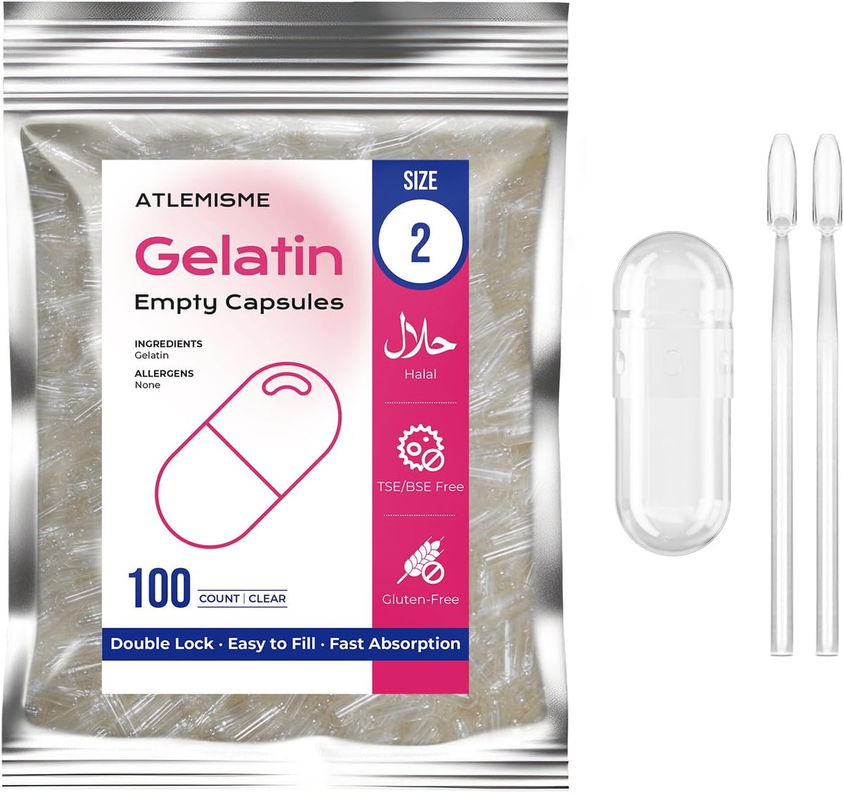 ATLEMISME Empty Gelatin Capsules Size 2 (1000 Count) with 2 Micro Lab Spoons - görsel 9