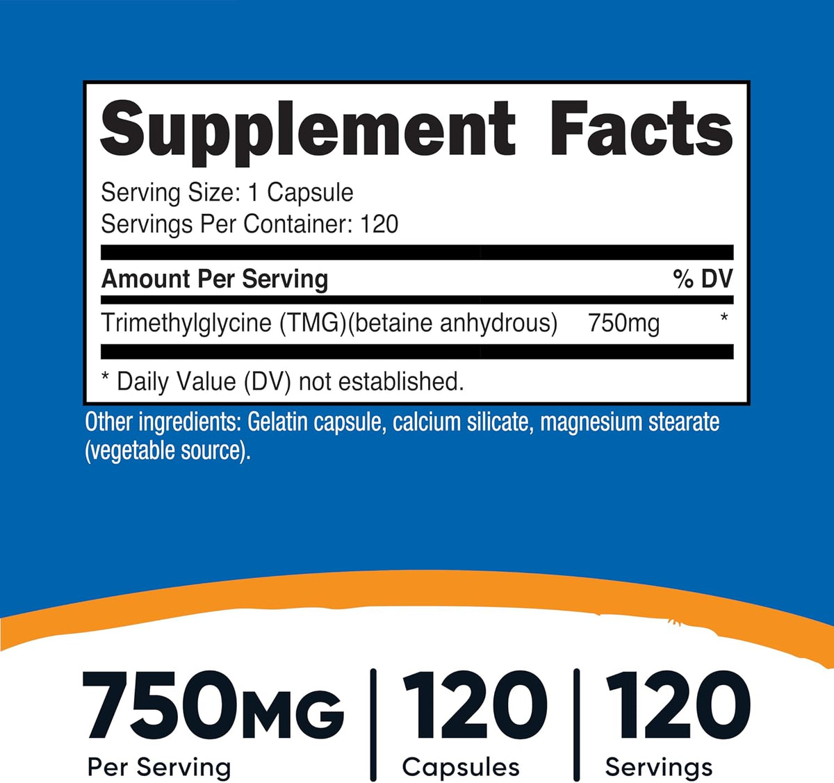Nutricost TMG (Trimethylglycine) 750mg, 120 Capsules - görsel 2