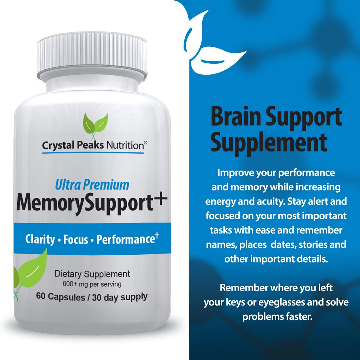 Memory Boost + Brain Support Supplement – Nootropic for Focus, Concentration & Memory – 60 Capsules - görsel 2