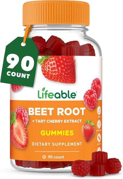 Lifeable Beetroot Gummies - Great-Tasting Beetroot Chewables - Vegetarian Beetroot Chews for Adults, Men and Women - 90 Gummies
