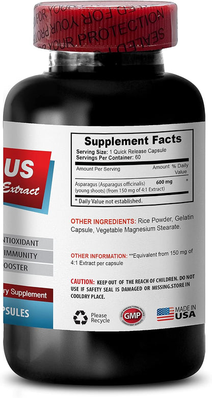 Asparagus Young Shoots Capsules - 600 mg Extract - Natural Diuretic and Antioxidant Supplement (120 Capsules)