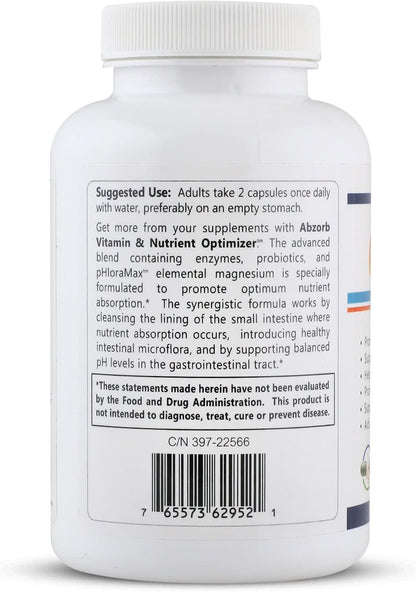 Abzorb Vitamin & Nutrient Optimiser – Digestive Enzymes, Probiotics & Magnesium Oxide Complex, 150 Capsules