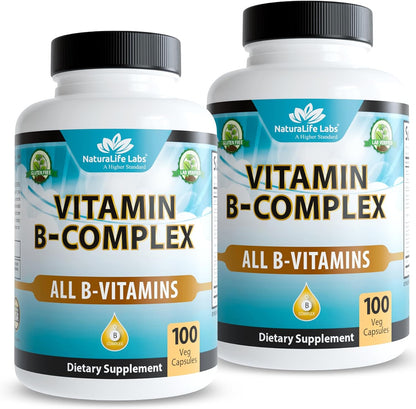 NaturaLife Labs Vitamin B Complex – Active B Vitamins (B2, B6, B9, B12) plus Vitamin C – 100 Capsules