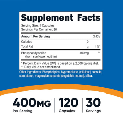 Nutricost Phosphatidylserine 400mg, 120 Capsules – Soya Free, Vegetarian Friendly, Non-GMO, Gluten-free