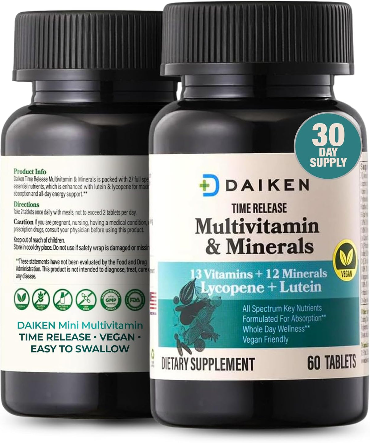 DAIKEN Mini Multivitamin, 60 Tablets, Time Released with Lutein, Lycopene & Folic Acid, Vegan & Easy to Swallow - görsel 2