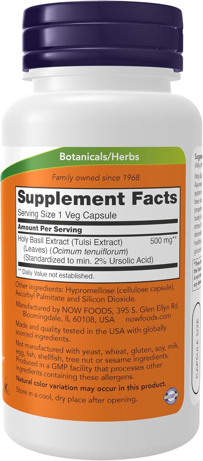 NOW Foods Holy Basil Extract 500 mg, 90 Veg Capsules - görsel 2