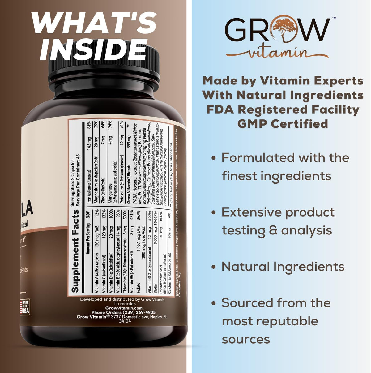 Grow Vitamin All in One Hair Formula for Men & Women – Advanced Hair Supplement with Biotin, Saw Palmetto, DHT Blocker & Trace Minerals – 90 Capsules - görsel 5