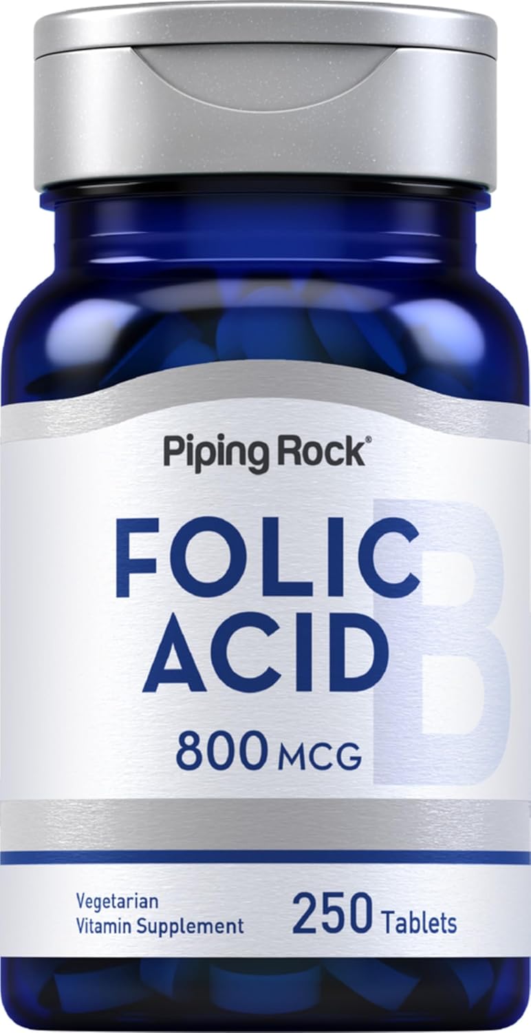Piping Rock Folic Acid Supplement for Women and Men, 800 mcg, 250 Tablets, Maximum Strength Folate, Vegetarian, Non-GM, Gluten-free - görsel 1