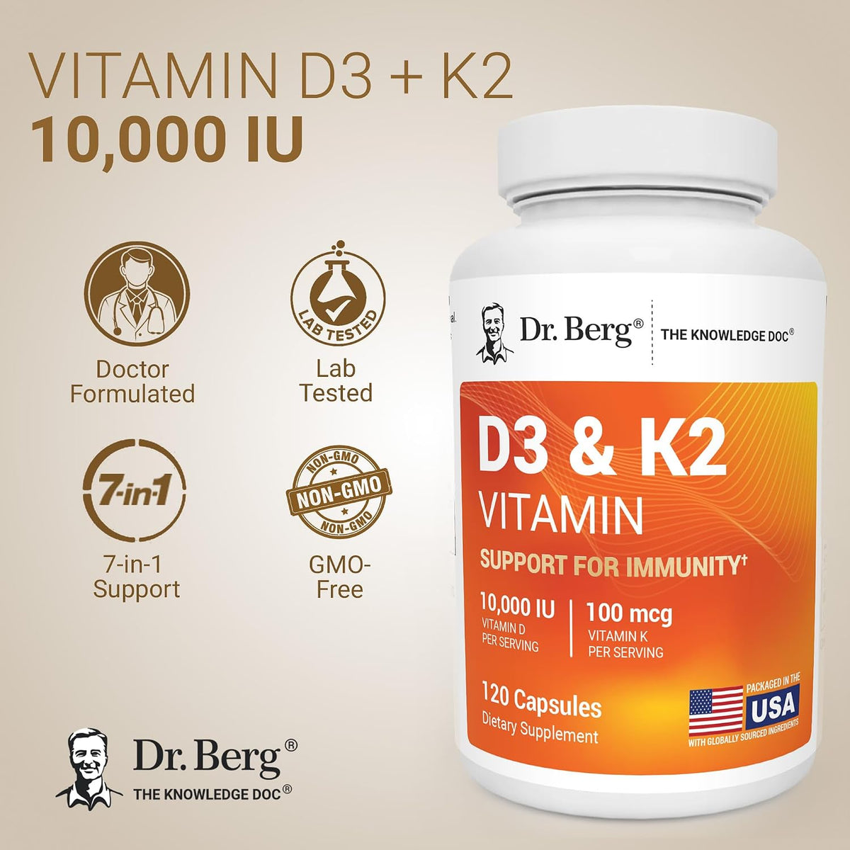 Dr. Berg Maximum Strength 7-in-1 Vitamin D3 K2 10,000 IU - 120 Capsules - görsel 2