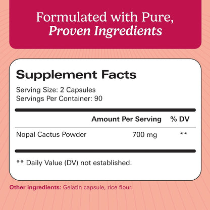 Santo Remedio Nopal, Sugar and Gluten-free Food Supplement, Prickly Pear Cactus Food Supplement, 700 mg, 180 Capsules, 90 Servings Per Container