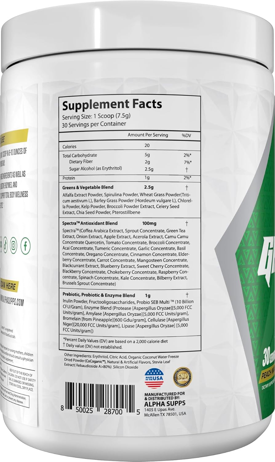 Alpha Supps Alpha Greens Superfood Powder - Peach Mango, 30 Servings - görsel 2