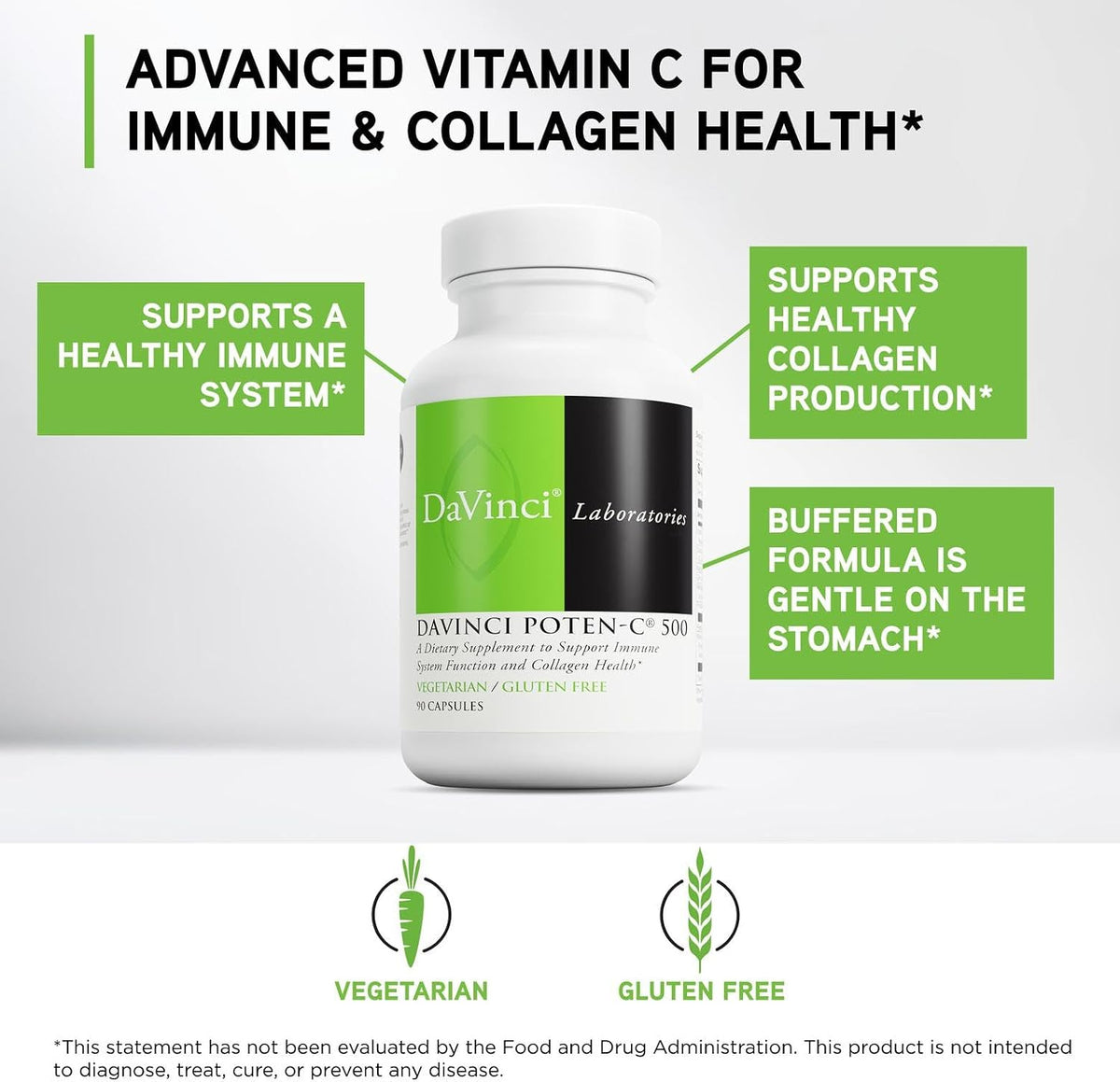 DAVINCI Labs Poten-C 500 - Vitamin C Food Supplement with Minerals and Bioflavonoids - 90 Tablets - görsel 3