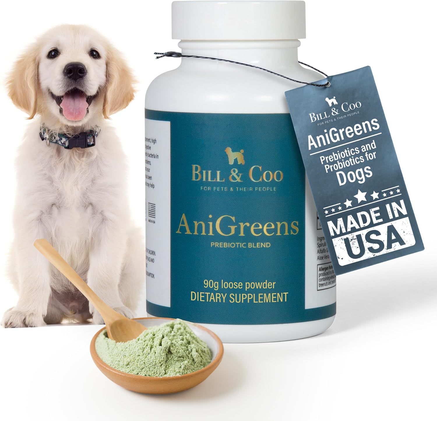 BILL & COO Anigreens Probiotics for Dogs & Cats Powder - Digestive Enzymes, Prebiotics & Superfoods - görsel 1