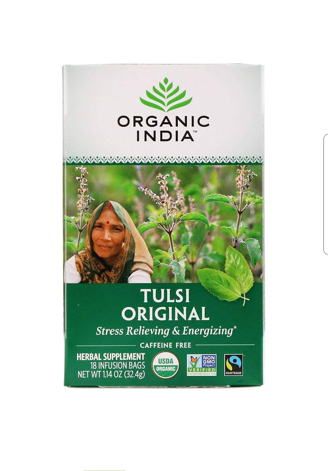 Organic India Tulsi Holy Basil Original Herbal Supplement - 18 Tea Bags - görsel 1