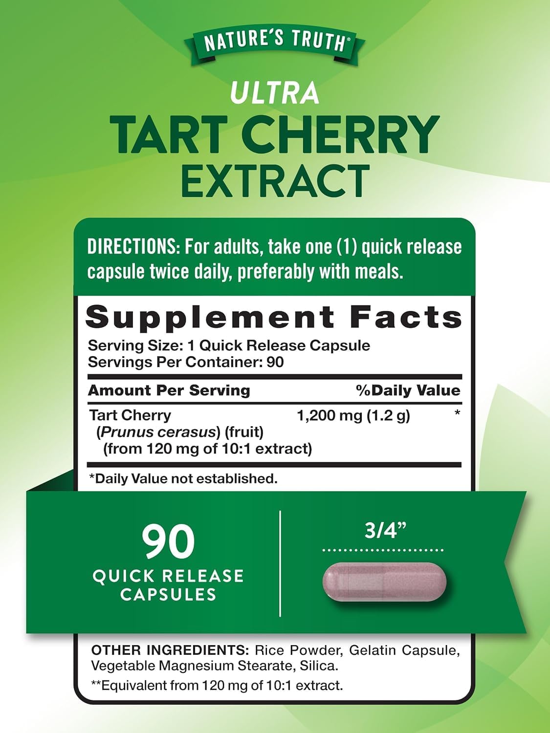 Nature's Truth Ultra Tart Cherry 1200 mg Food Supplement Quick Release Capsules - 90 ct, Pack of 2 - görsel 2