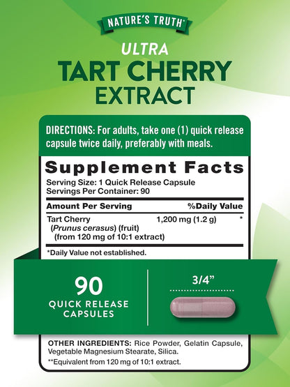 Nature's Truth Ultra Tart Cherry 1200 mg Food Supplement Quick Release Capsules - 90 ct, Pack of 2