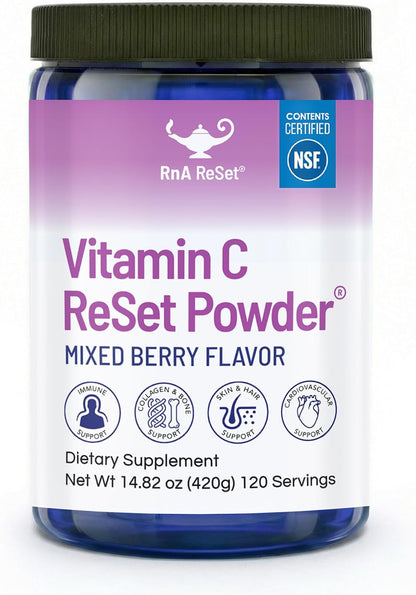 RnA ReSet Vitamin C Reset – Berry-Flavoured Vitamin C Powder with Potassium & Fruit Blend, NSF Contents Certified, 420 g (120 Servings)