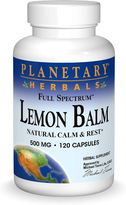 Planetary Herbals Lemon Balm Full Spectrum 500mg, Natural Calm and Rest, 120 Capsules | Natural Support for Calm and Restfulness