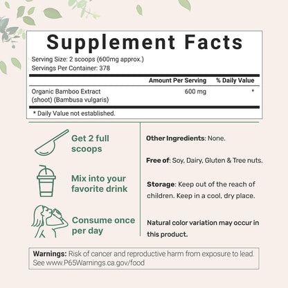 Micro Ingredients Organic Bamboo Extract Powder (227 g, 378 Servings) – Natural Silica Supplement
