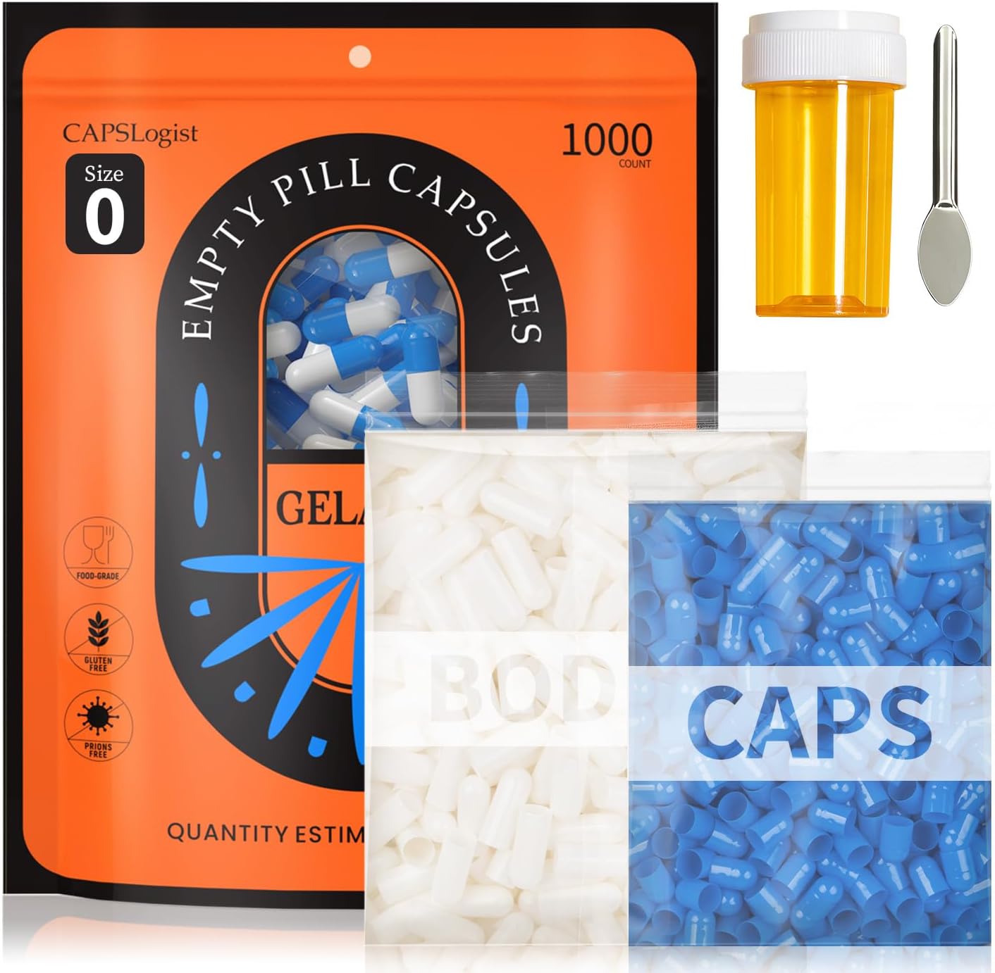 CAPSLogist Size 0 Empty Capsules - 1000 Count Coloured Gelatin Capsules - Blue/White - görsel 1