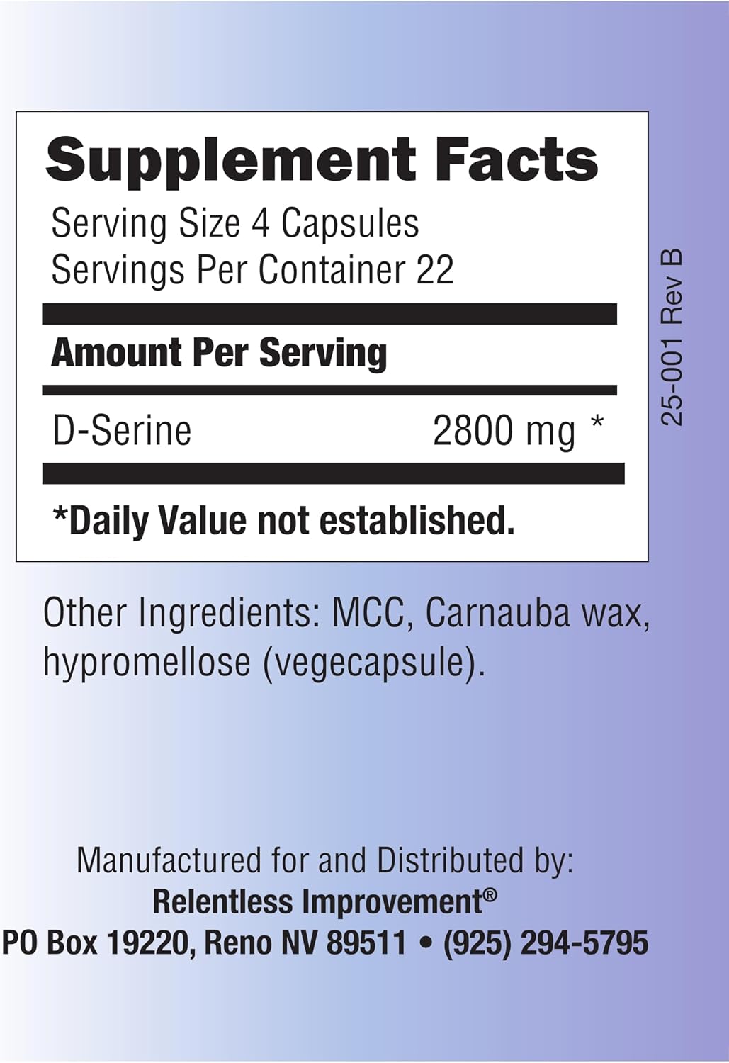 Relentless Improvement D-Serine – Amino Acid for Cognitive Support, Nerve Health & Mood Balance – 90 Veg Capsules, 700mg - görsel 3