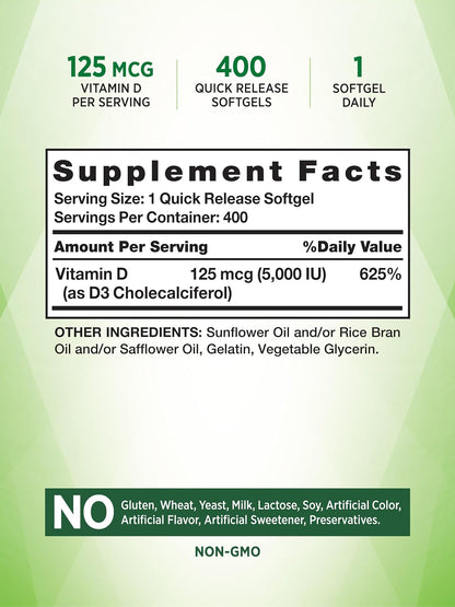Nature's Truth Vitamin D3 5000 IU Softgels, 400 Count