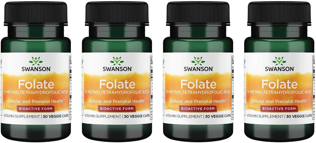Swanson Folate (5-Methyltetrahydrofolic Acid) 400 mcg 30 Veg Capsules (4 Pack) - görsel 1