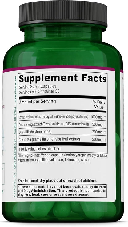 Vitanica CCDG Blend - Immune Support with Green Tea, Turmeric, DIM & Turkey Tail Mushroom - Vegan - 90 Capsules