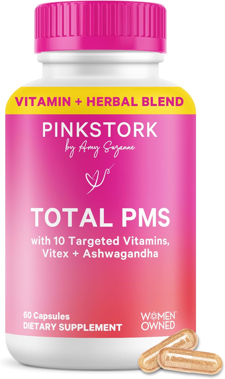 Pink Stork PMS Supplement for Women – Vitex, Ashwagandha, Maca Root and 10 Vitamins and Minerals - görsel 1