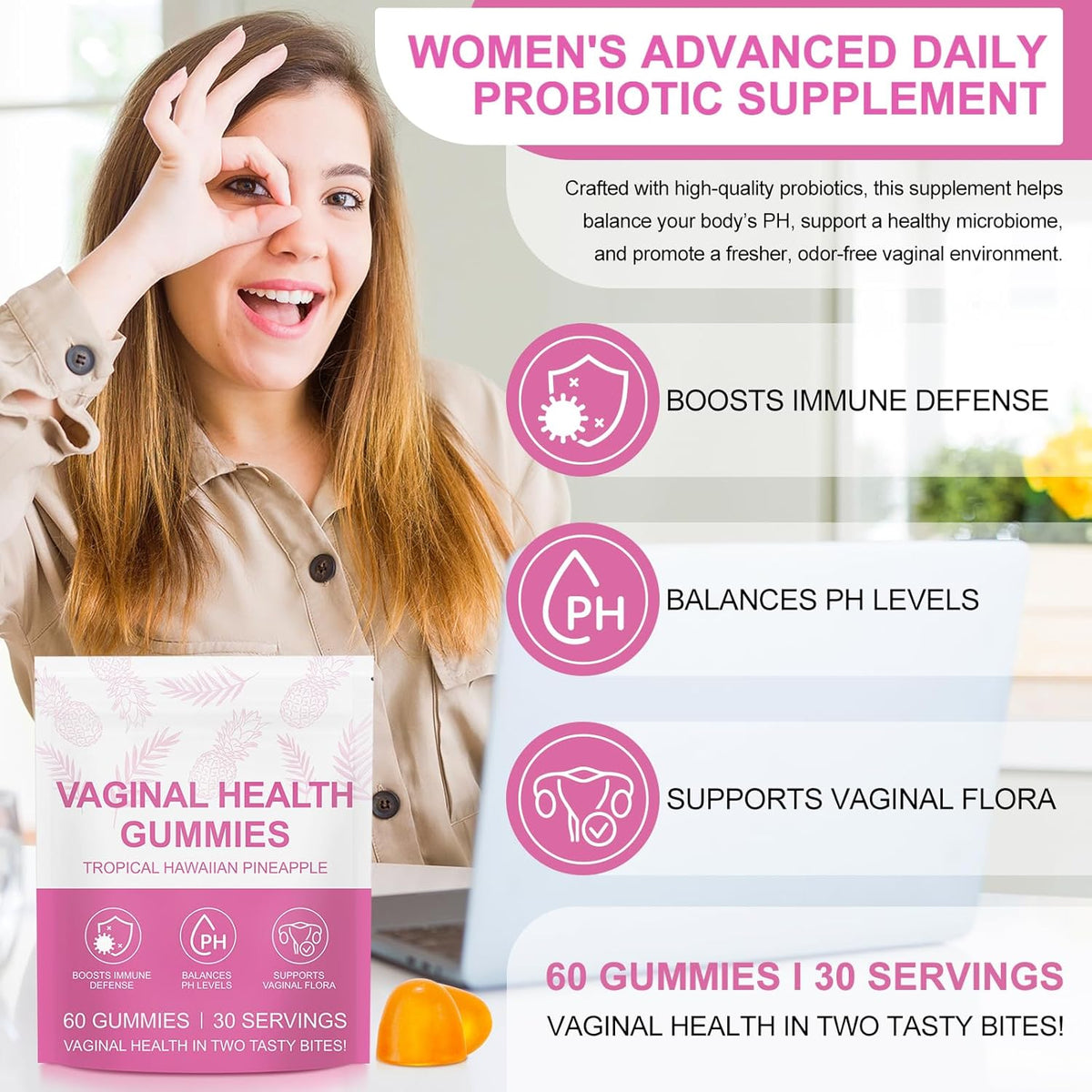 Premium Feminine Balance Gummies, Pineapple Gummies for Women - görsel 2