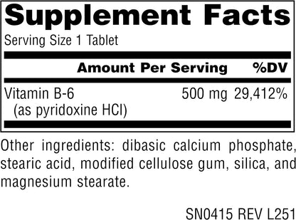 Source Naturals Vitamin B-6, 500 mg – 50 Tablets (Vegan)