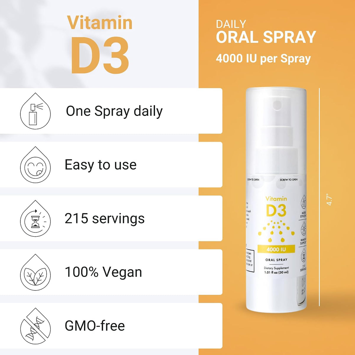NorVita Vitamin D3 Spray 4000 IU - High Absorption Vegan Oral Spray for Bone & Immune Support (30 ml, 215 Doses) - görsel 3