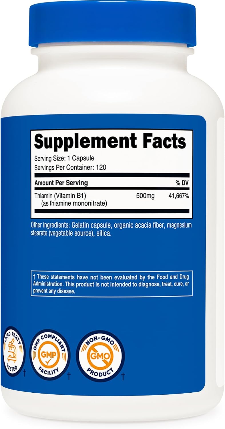 Nutricost Vitamin B1 (Thiamine) 500mg, 120 Capsules - görsel 5