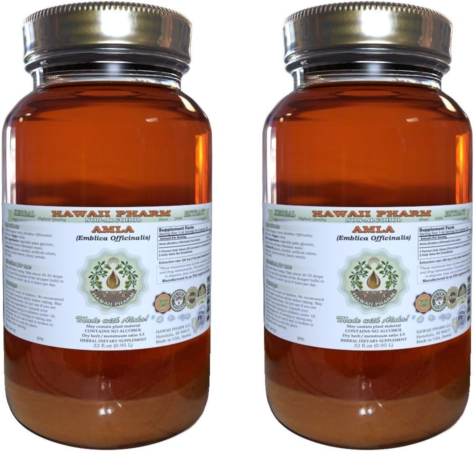 Hawaii Pharm Amla Alcohol-Free Liquid Extract - Emblica Officinalis Glycerite Natural Herbal Supplement, 2x946 mL Unfiltered - görsel 1