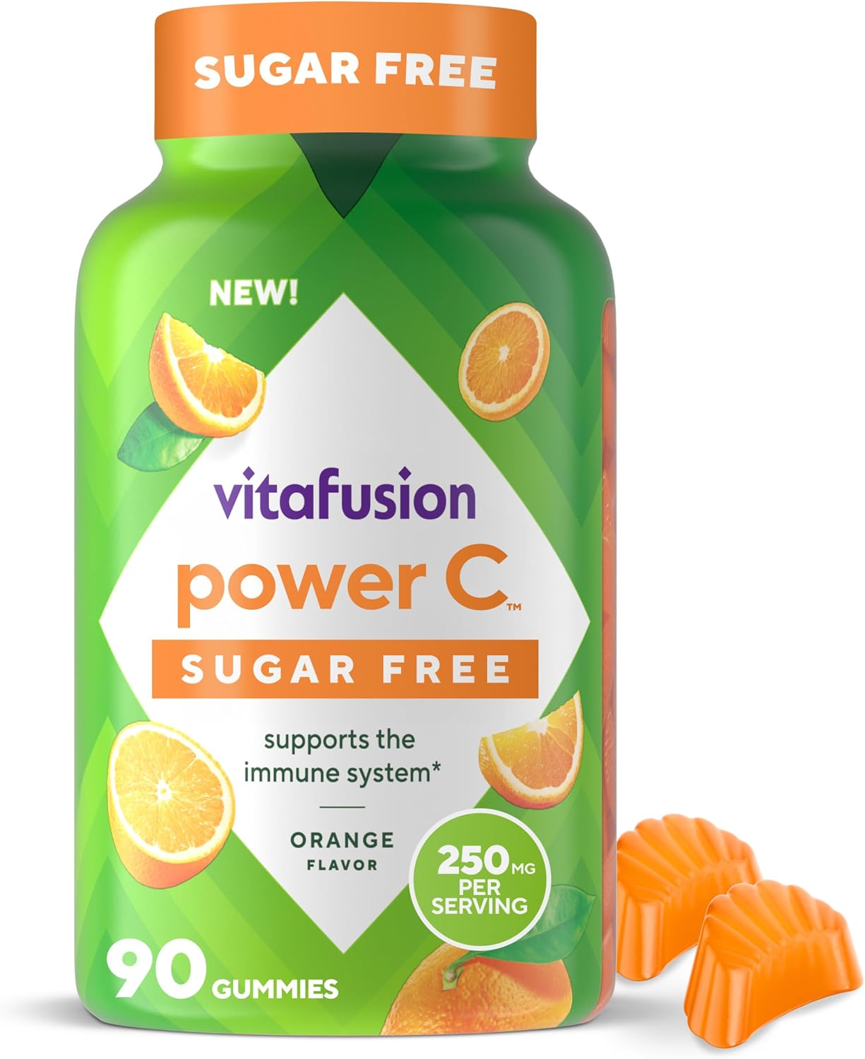 vitafusion Sugar Free Power C Vitamin C Gummies, Daily Adult Vitamins for Immune System Support, Orange Flavour, 90 Count - görsel 1