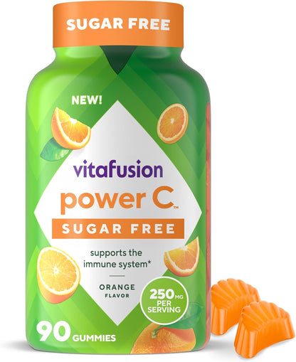 vitafusion Sugar Free Power C Vitamin C Gummies, Daily Adult Vitamins for Immune System Support, Orange Flavour, 90 Count