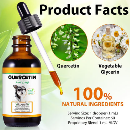 Quercetin for Dogs - Liquid Drops for Allergy Relief & Immune Support, 60 ml
