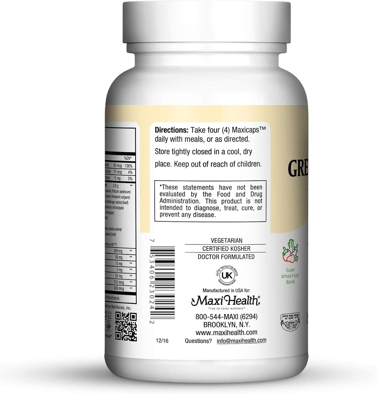 Maxi Health Super Greens Food Supplement – Whole Food Blend for Energy & Immune Support – 240 Vegan Capsules - görsel 3