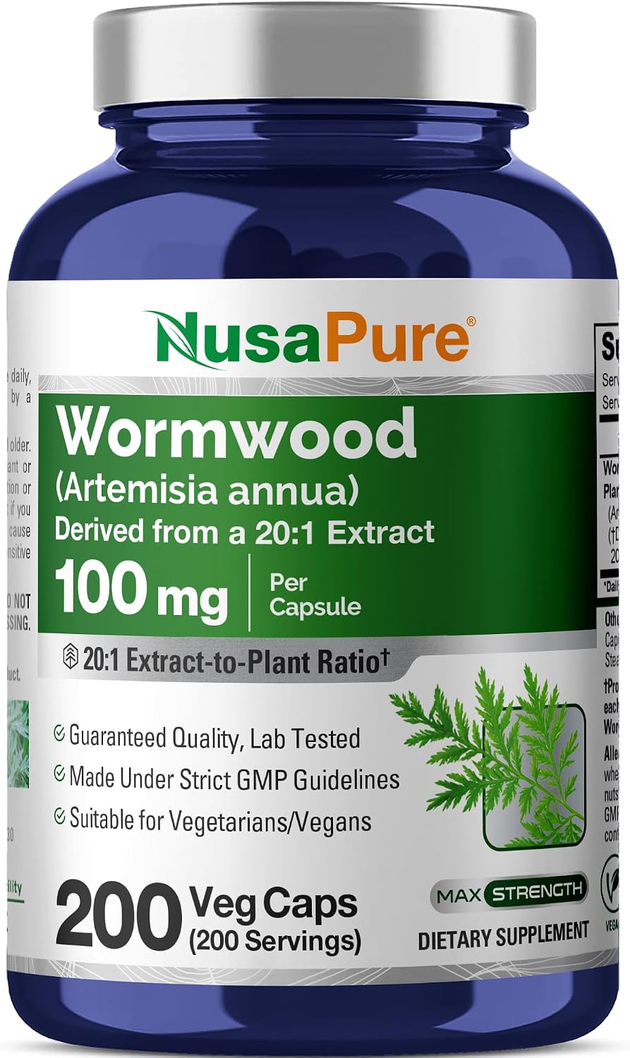NusaPure Wormwood Capsules, 100 mg, 200 Veg Capsules | Vegan & Non-GMO | GMP - görsel 1