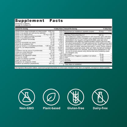 Metagenics PhytoMulti Multivitamin - 20+ Essential Vitamins & Minerals with Phytonutrients - Non-GM & Gluten-Free - 60 Capsules