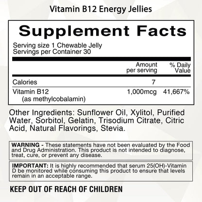 Bariatric Eating Journey 1,000 mcg Vitamin B12 Sugar-Free Energy Jellies Fruit Punch (30 Pack)