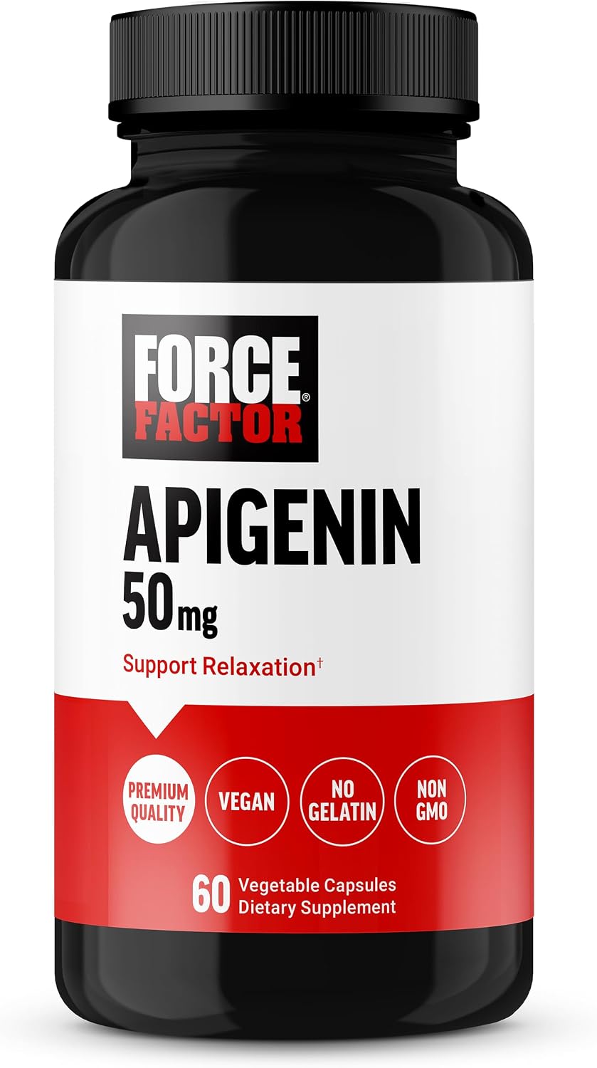 Force Factor Apigenin Food Supplement for Relaxation and Stress Support, Powerful Bioflavonoid and Antioxidant, Apigenin 50mg, Premium Quality, Vegan, Non-GMO, 60 Capsules (Packaging May Vary) - görsel 1