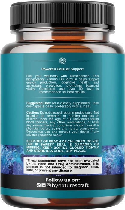 Vitamin B3 Niacinamide 500mg Capsules – Flush Free Nicotinamide for Energy and Skin Support – 240 Count