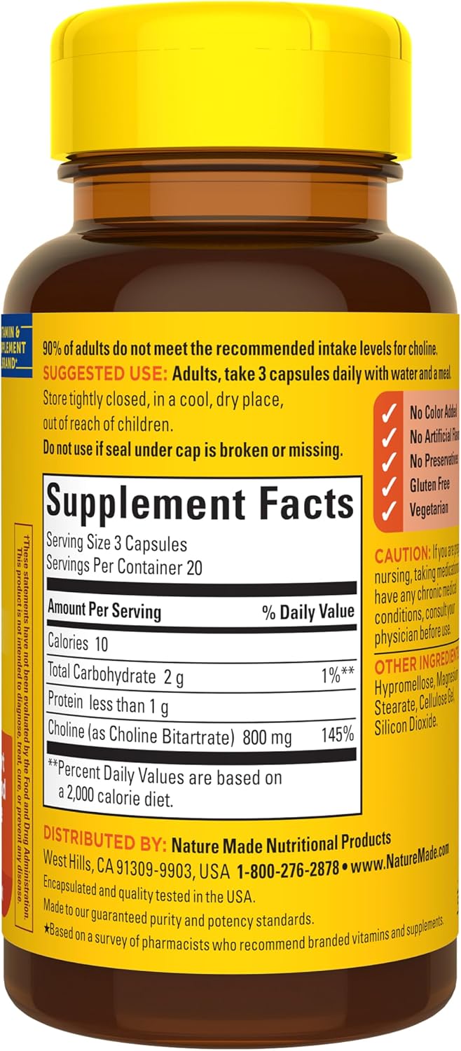 Nature Made Extra Strength Choline 800 mg, 60 Capsules - görsel 7