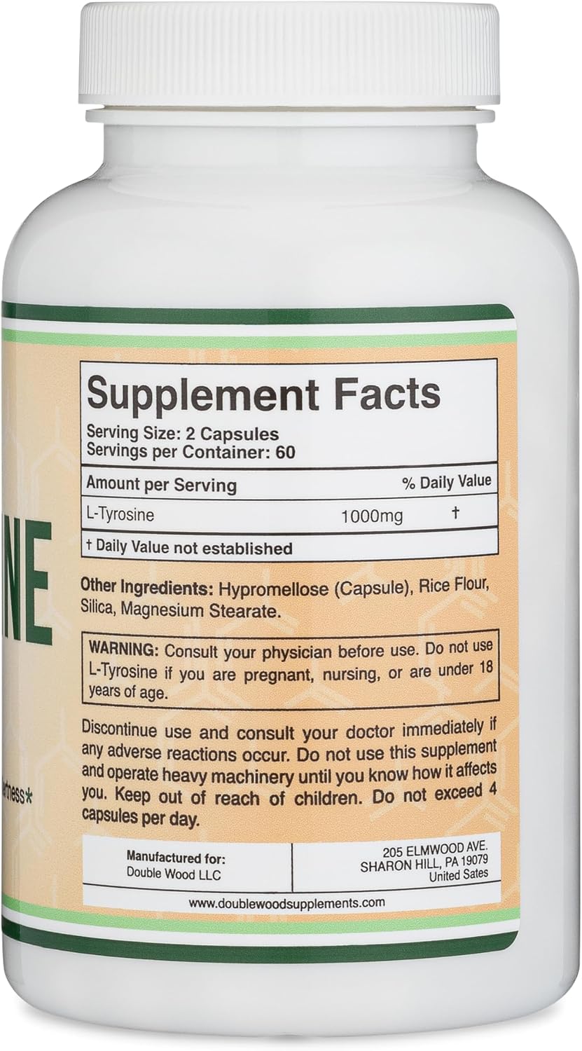 L-Tyrosine 1,000mg per Serving, 120 Veggie Capsules – Memory, Attention & Focus Support - görsel 3