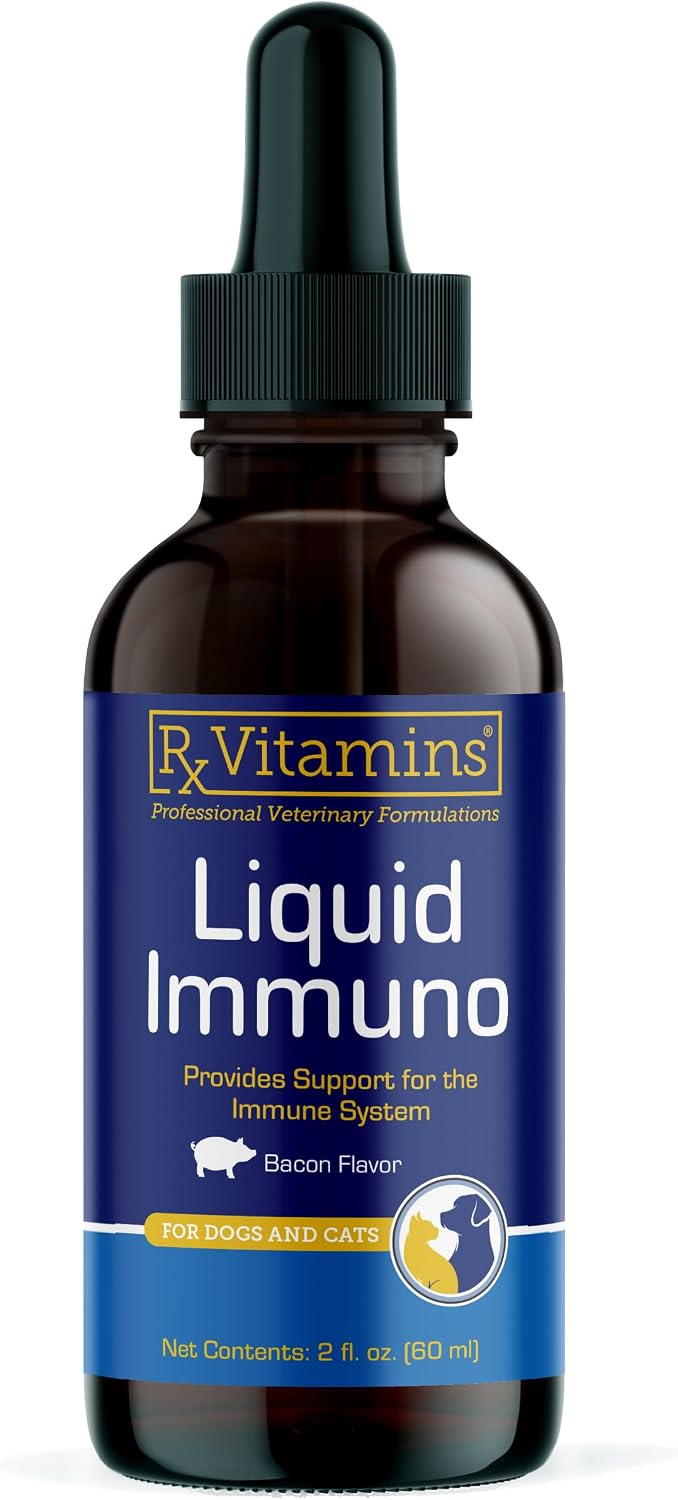 Rx Vitamins Liquid Immuno - L-Lysine, Reishi Mushroom & Lutein for Cats and Dogs - Bacon Flavoured Liquid Supplement (60 ml) - görsel 1